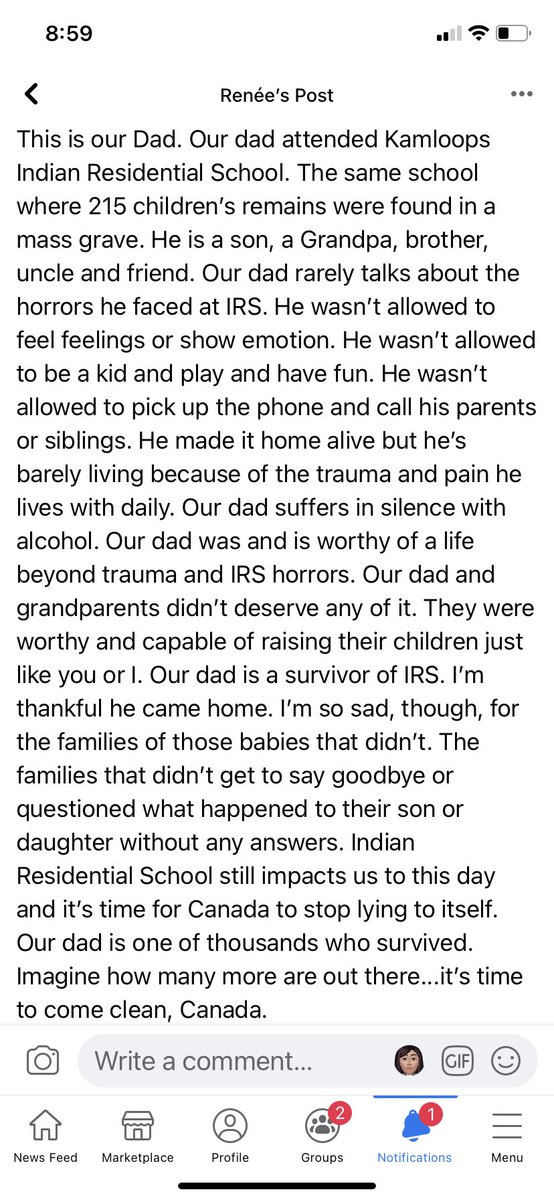 We love you, Dad.

#everychildmatters #wearehumanbeings #fuckyoucanada #fuckirs #genocide #myparentsmadeithome #irssurvivors #fuckindianresidentialschool #proudtobeindigenous #kamloopsindianresidentialschool