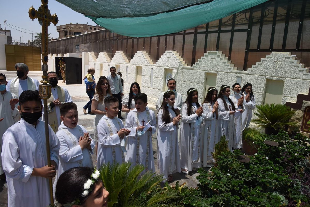 iraqschristians's tweet photo. First Communion Mass at the St. Joseph #Chaldean #Catholic Cathedral in #Baghdad, #Iraq, led by Cardinal Patriarch Louis Sako, Patriarch of Babylon of the #Chaldeans. God bless all of them. Thank you to all who continue to support Christians in Iraq. #IraqiChristians https://t.co/nDevJSVp8v