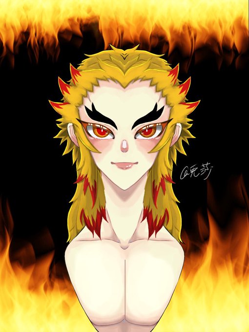 兎莎😈ゆーっくり浮上さんがTwitterに投稿した煉獄杏寿郎(鬼滅の刃)のイラスト。