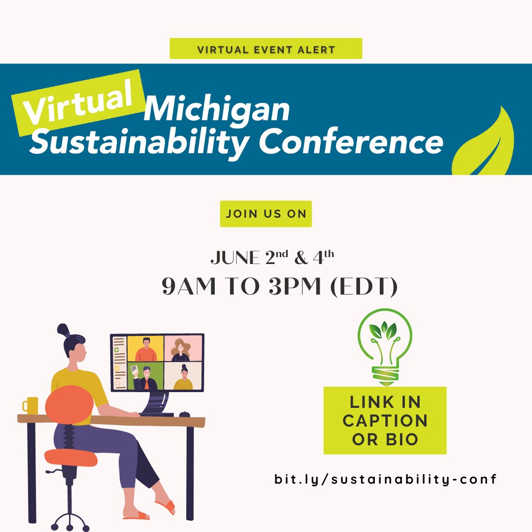 Register today for the 2021 Virtual Michigan Sustainability Conference

For #Registration:
bit.ly/sustainability…
.
.
#virtualevent #events #onlineevent #zoomevent #cleantech #cleanenergy #renewableenergy #climate #lastchance #greenenergy #conference #sustainableliving #USA