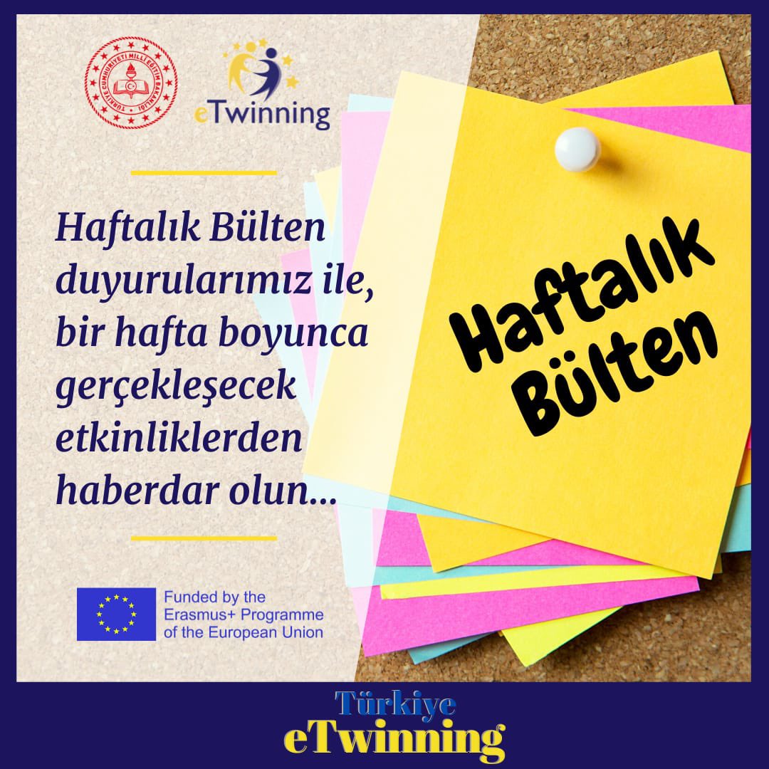 eTwinning HAFTALIK BÜLTEN
1️⃣
📣 eTwinning Çevrim İçi Webinar: How does media literacy fit to your classroom?
🗓️Tarih: 31.05.2021 Pazartesi
⏰Saat:  18.00 – 19.30 (Türkiye Saati ile)
🔗 live.etwinning.net/professionalde…
⬇️