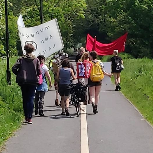 before_profit's tweet photo. March from Morecambe to Lancaster today, as part of national day of action against repressive Tory PCSC Bill #KillTheBill 
Culminates in a Festival of Resistance in Dalton Sq at 6pm this eve. + there was a L&amp;M TUC rally in Lancaster at same time as march . Protests R everywhere! https://t.co/bL8Ew0zcWs