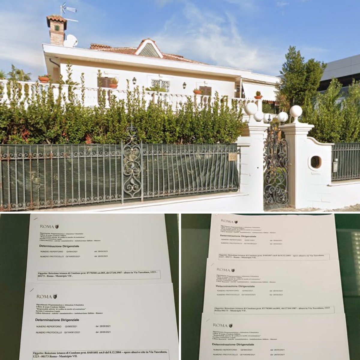 virginiaraggi's tweet photo. Non ci fermiamo. Abbatteremo anche il villino dei Casamonica su via Tuscolana, nei terreni del comune di Frascati. Quelli che vedete in foto sono gli atti con i quali rigettiamo la richiesta di condono con la quale i Casamonica volevano fermare le ruspe: https://t.co/apCZcTzsTu https://t.co/RcdAKujA8M