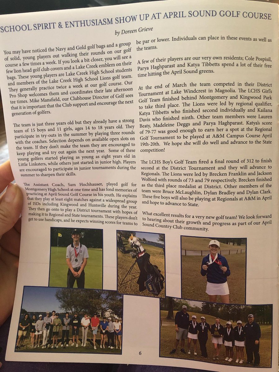 PhilTweaton's tweet photo. @LakeCreekgolf1 is definitely on the State map! Gr8 article from April Sound! #bestyear3 #lakecreeklions @ADHeard_MISD @MISDNews @CoachPatKennedy @LakeCreekHS https://t.co/3XkEMlAwFz