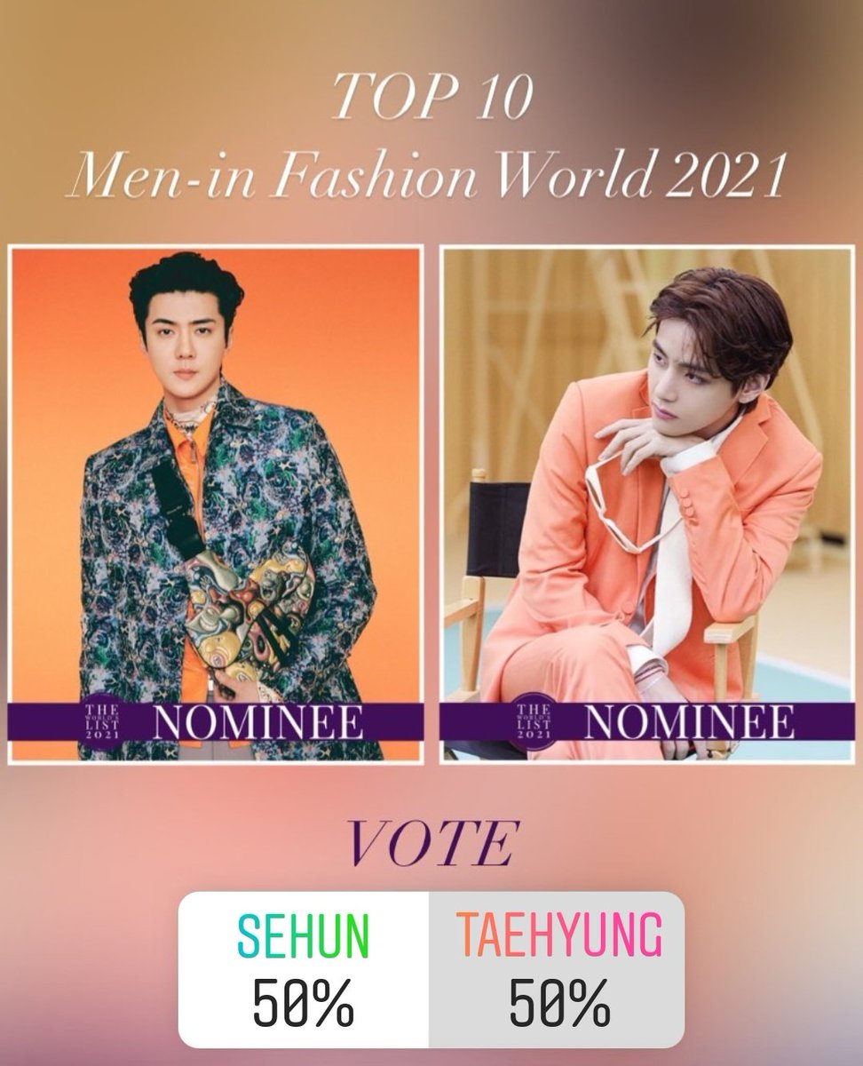 taetanakook's tweet photo. Taehyung esta nominado en los premios “Top 10 Men-In Fashion World 2021”. Este es el round decisivo y por actualmente está perdiendo. Por favor voten por él en la siguiente historia de Instagram!! 

- https://t.co/HhfZnkCBqq

@BTS_twt https://t.co/Mpg5YfmExm