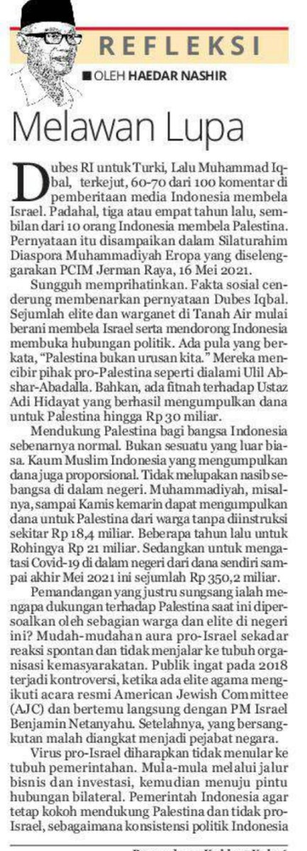 muhammadiyah's tweet photo. Melawan Lupa
Oleh: @HaedarNs 

Mendukung Palestina bagi bangsa Indonesia sebenarnya normal. Bukan sesuatu yang luar biasa. Kaum Muslim Indonesia yang mengumpulkan dana juga proporsional. Tidak melupakan nasib sebangsa di dalam negeri.
#Muhammadiyah #Indonesia #Palestina https://t.co/Fpn8XhygMW