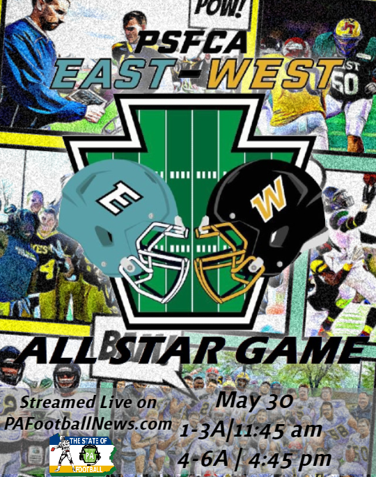PaFootballNews's tweet photo. IN 23 HOURS WE'LL KICK OFF THE PSFCA EAST/WEST 1A-3A ALL STAR GAME! JOIN BILLY SPLAIN AND BRIAN "HOLLYWOOD" PTASHINSKI TOMORROW AT 11:45 ON https://t.co/vSqvkSrNOH! @BPtashinski https://t.co/lbNh7psg04
