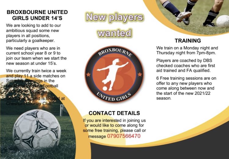 Any girls in current year 8 or 9 looking to join a team, please get in contact. Goalkeeper spot available as well as outfield players.