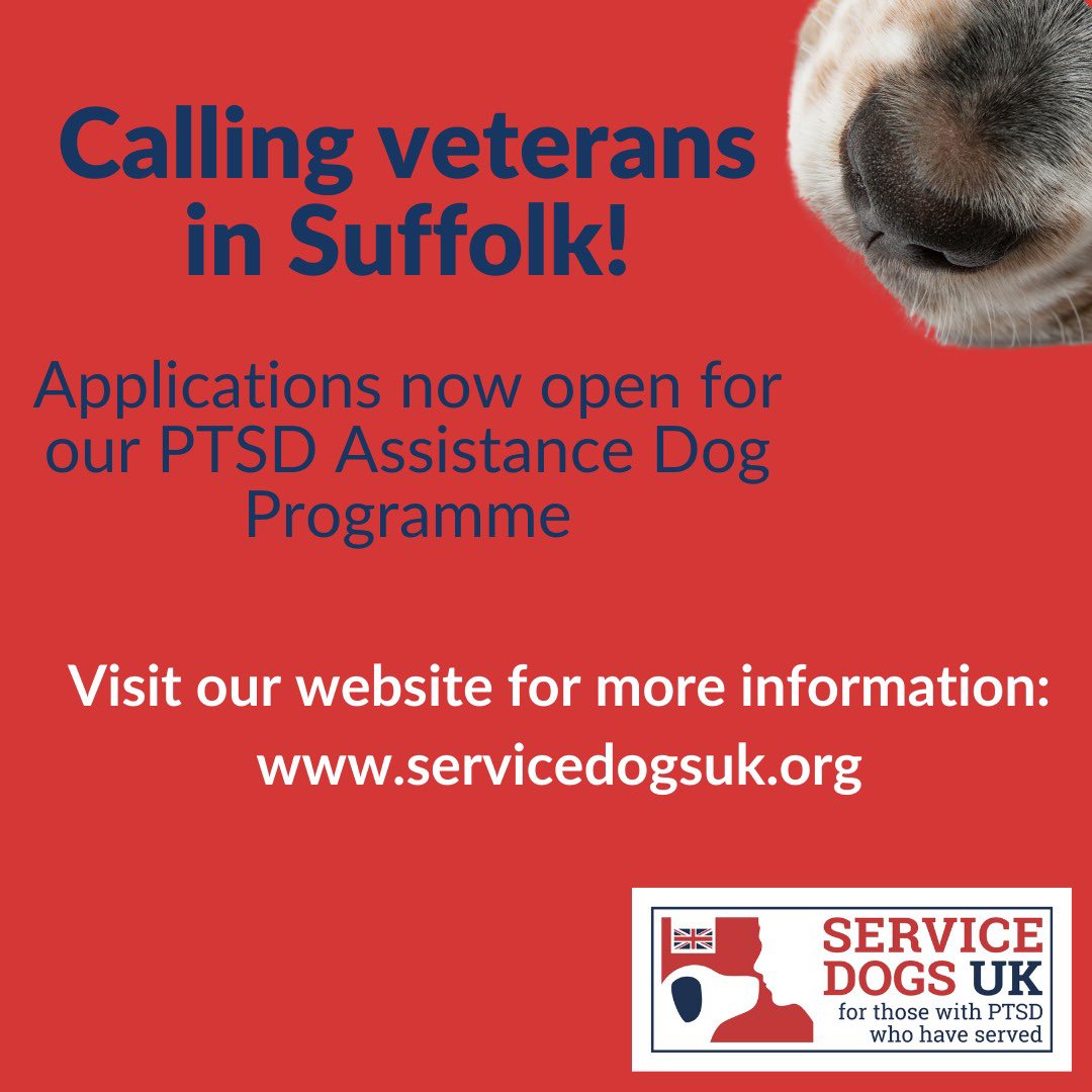 Please share to friends and family who are Veterans of the Armed Forces or Emergency Services @forcescharities @VeteranCts @VeteransFdn @OpSpartan @TommyV14522832 @SuffolkFire @SuffolkPolice @SECAmbulance #veterans #999family #PTSD #dogsoftwitter #dog #dogs