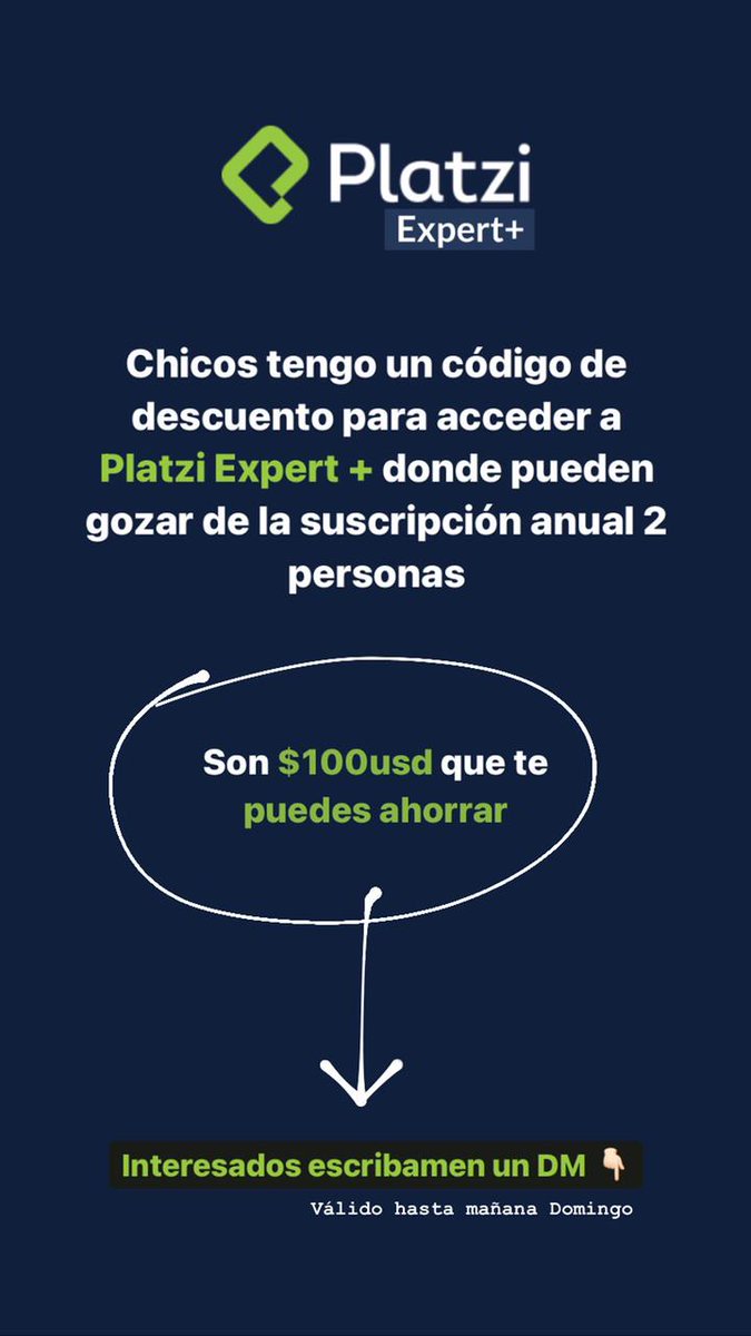 cod_programador's tweet image. Ahórrate $100usd en tu suscripción anual de Platzi Expert + (Plan para dos personas)
Tenemos un link con este descuento válido hasta mañana Domingo. Interesados al DM