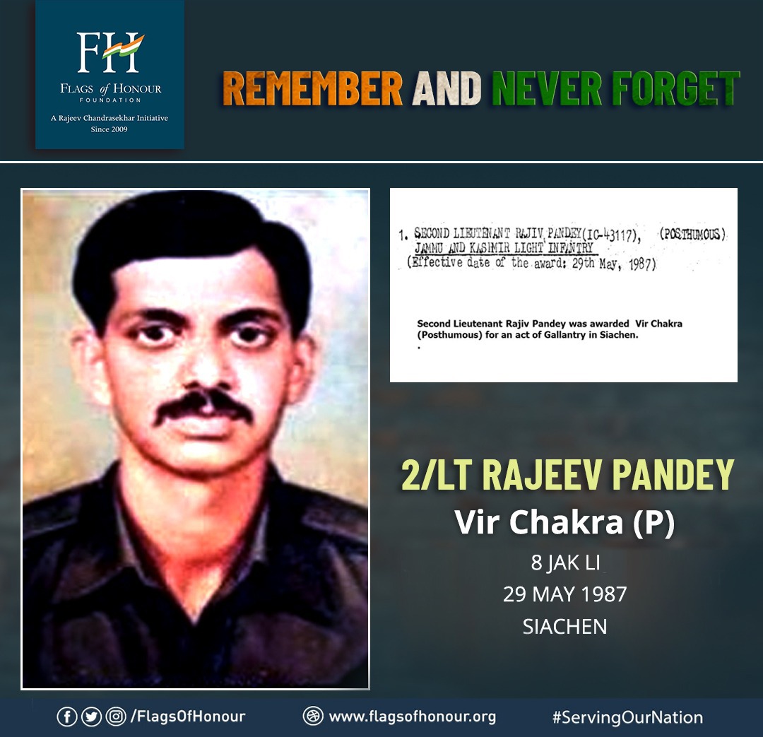 FlagsOfHonour's tweet photo. #RememberAndNeverForget

2/Lt Rajeev Pandey, Vir Chakra (P), 8 JAK LI, laid down his life along with the soldiers of the patrol team he was leading on 29 May in 1987. #OpRajiv

Their sacrifice #ServingOurNation🇮🇳

Support our Bravehearts
Follow us on- facebook/flagsofhonour https://t.co/87aFskN4z4