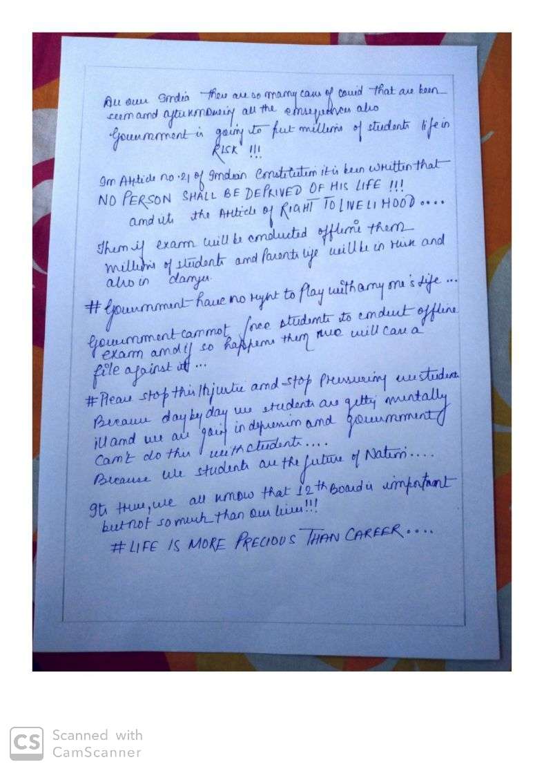 council_indian's tweet photo. Indian Media Council got letter from #CBSE 12 Board Class student.she has written to letter education board for cancel exam or take #Online exam.below attached letter.
#EducationMinister
#cancelExamsSaveStudent 
#cancelcbse12thboardexams2021 
@PMOIndia @AdvMamtaSharma @cbse_12th https://t.co/J38cYaMOTm