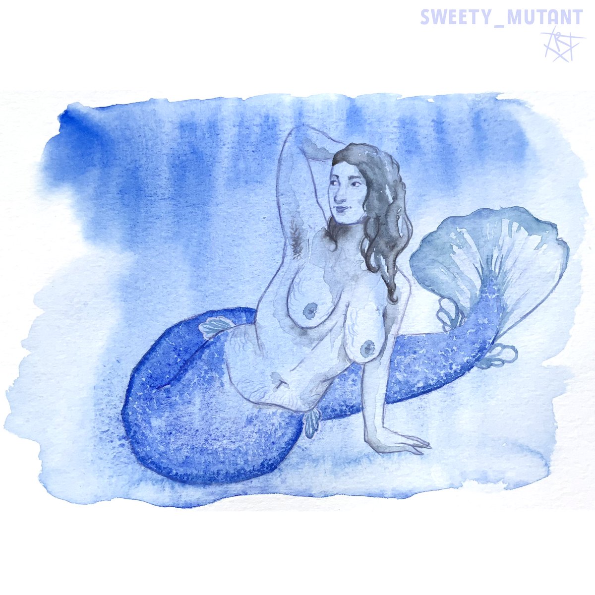 reptiliandroid's tweet photo. Ultramarine Abyssal mermaid 💙
I just vibed with the colour for this one, drenched the paper and let gravity do the rest. This one might be my favourite, she’s chilling on the ocean floor she’s happy🐟
(+closeup for the marks)
Pose croquiscafe .
-Sweety https://t.co/TSjmJYJhjc