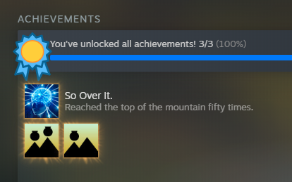 Beckicious's tweet image. Finally 100% in Getting Over It 🎉