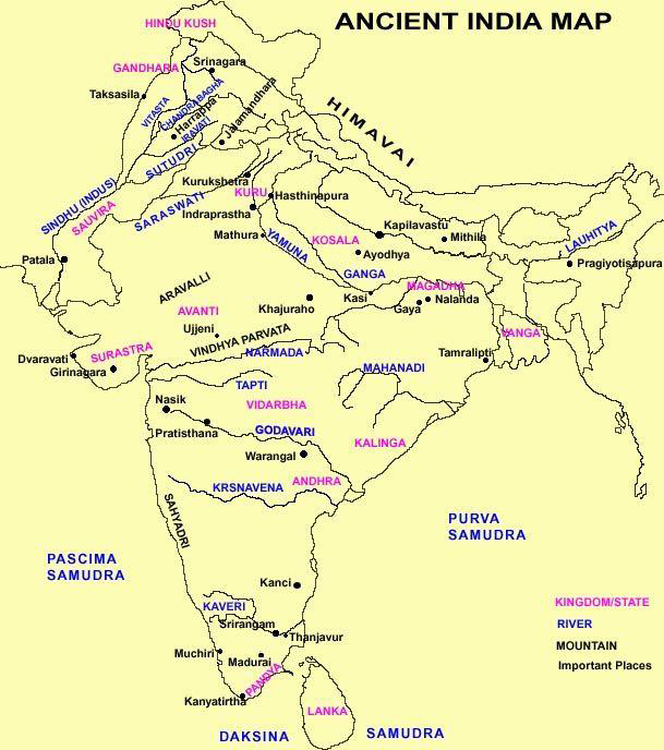 Индия времен Махабхараты карта-. Древняя Индия на карте. Реки Индии на карте.