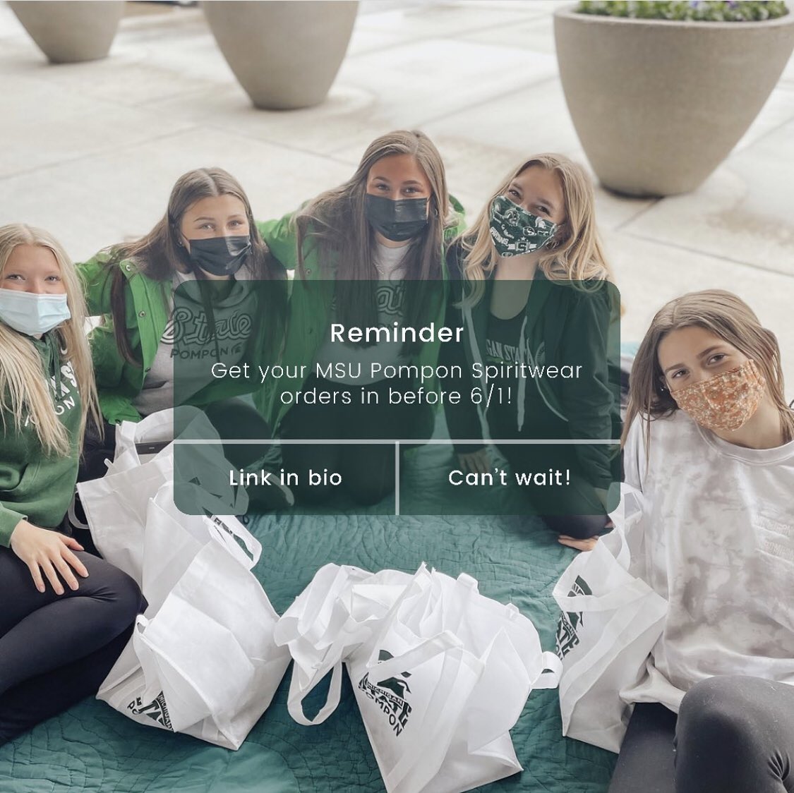 Reminder!! Only a few more days to place an order for our Nike MSU Pom gear!! Link in bio on our insta 😉💚