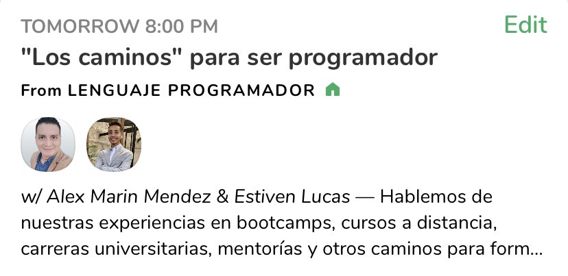 cod_programador's tweet image. Mañana en ClubHouse “Los caminos para ser programador” con @alexmarinmendez, 8:00 PM GMT-5
¡Únete! clubhouse.com/event/myX1zwOa