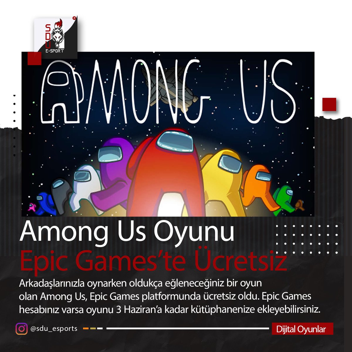 Among Us oyununu 3 Haziran’a kadar Epic Games üzerinden kütüphanenize ekleyebilirsiniz.👾