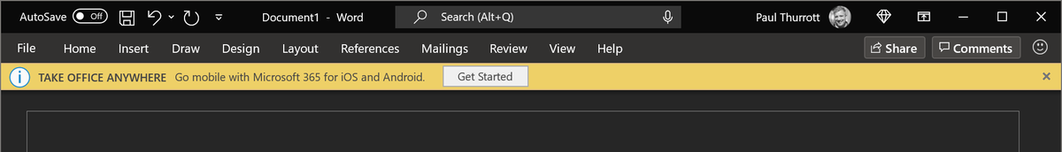 thurrott's tweet photo. Now there are advertisements in Microsoft Word. F'ING GREAT. https://t.co/CymggplaJG