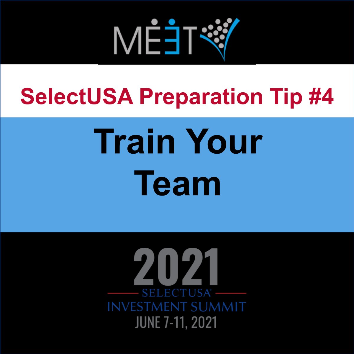 12 Days, 12 Preparation Tips for #SelectUSASummit
Once you identify your team for the event, hold an orientation that focuses on company introduction and messaging. Bonus points if done by persona type and audience! For more tips, visit: meetroi.com/ready-for-sele… #usmarketentry