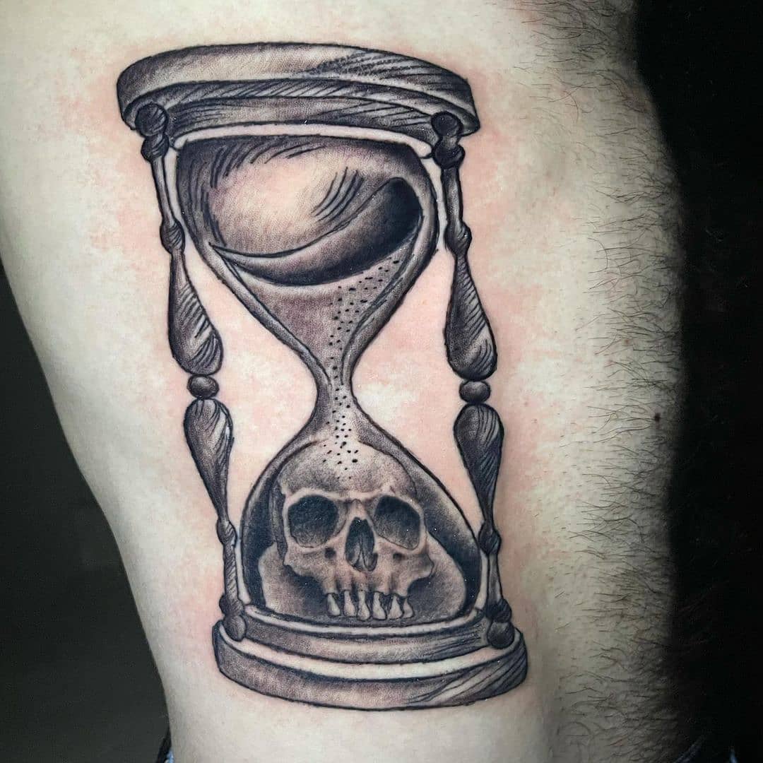 Lucky Bamboo Tattoo on X: "The hourglass tattoo with a skull represents the idea of fleeting life. Paired up together it messages that we have a finite amount of time on this