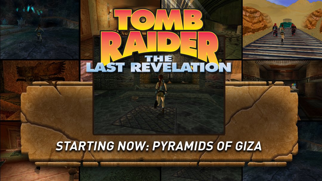 A stream CTA graphic with a faded collage of TRIV screenshots in the background. The TRIV logo is at the top and in the middle is a distressed overlay with text "Starting now: Pyramids of Giza"