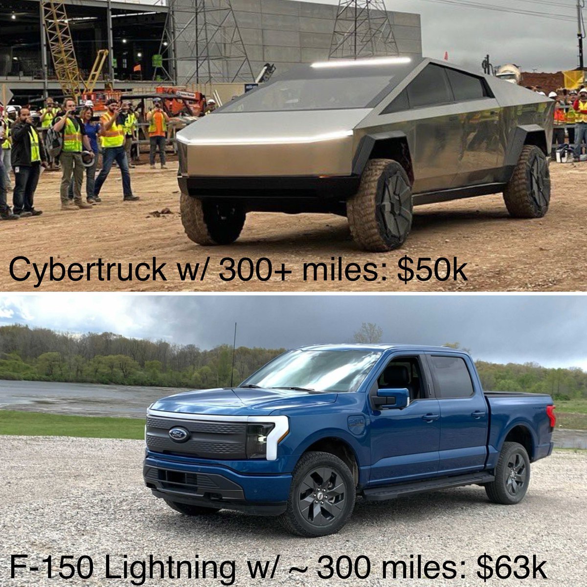 TeslaTruckClub's tweet photo. Ford confirmed that consumers won’t be able to buy the Lightning Pro with 300 miles, so the cheapest 300 mile trim available is the XLT which starts around $63k https://t.co/XwCXp3jQ63