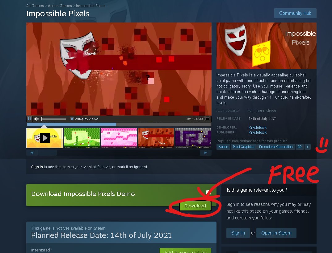 ImpossiblePX's tweet photo. 🥳 We've released a FREE DEMO on steam!

🆓 https://t.co/h29UqitkGR

#screenshotsaturday #indiegame #pixelart #IndieGameDev #selfpromosaturday #Steam #GameMakerStudio2 #GameMaker #ImpossiblePixels #GeometryDash #czechgame #colors  #gms2 #gms #8bit #free #SteamSale #Demo https://t.co/tOQvCty0kH