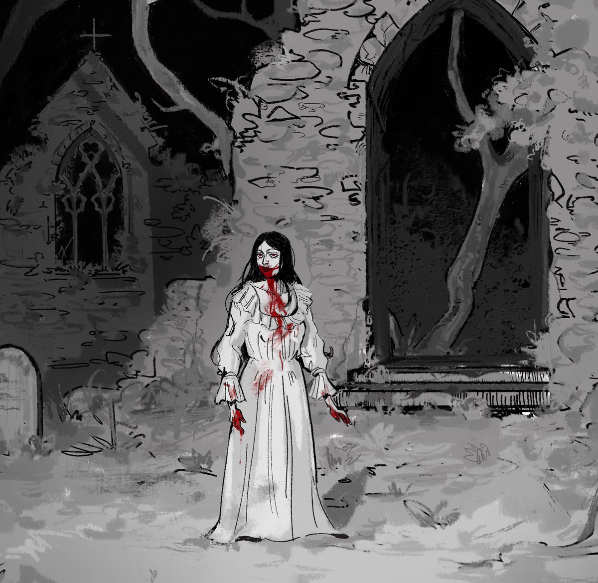 dyingnome's tweet photo. i’m doing an illustration project based on le fanu’s Carmilla for college, here’s one of the drawings 🧛🏻‍♀️ https://t.co/3dwLXlwTOu