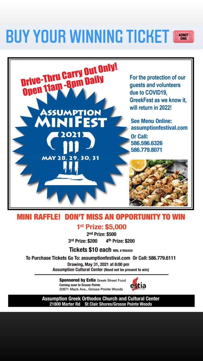 AssumptionFest's tweet image. Come, Be GREEK for the Day! 🇬🇷
Assumption Greek Orthodox Church
21800 Marter Rd, St Clair Shores, MI
assumptionfestival.com