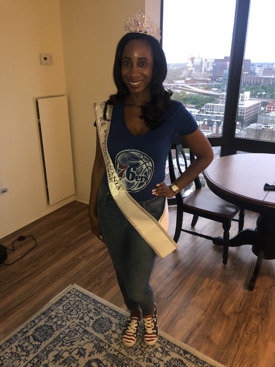 GO SIXERS!!! Ms Pennsylvania Universe supporting her team in Game 3 of the playoffs. <a href="/Philadelphia76s/">Philadelphia 76ers</a>