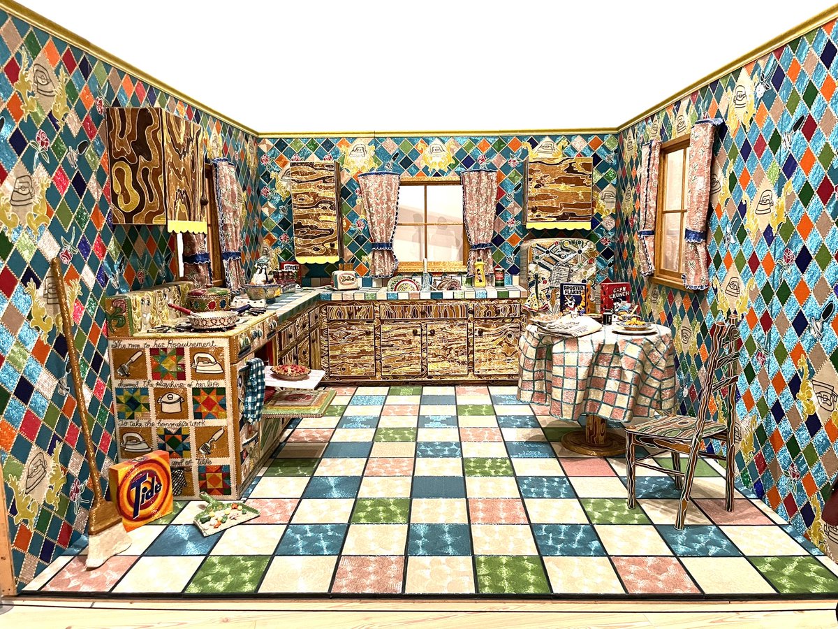 TheTedAllen's tweet photo. Great day at @WhitneyMuseum: @Liza_Lou_Studio (Instagram), “Kitchen,” 1991-96, a life-size installation covered entirely w tiny glass beadwork & a #Dickenson quotation:
She rose to his requirement, dropped
The playthings of her life
To take the honorable work
Of woman and of wife https://t.co/IJgmgqARPT