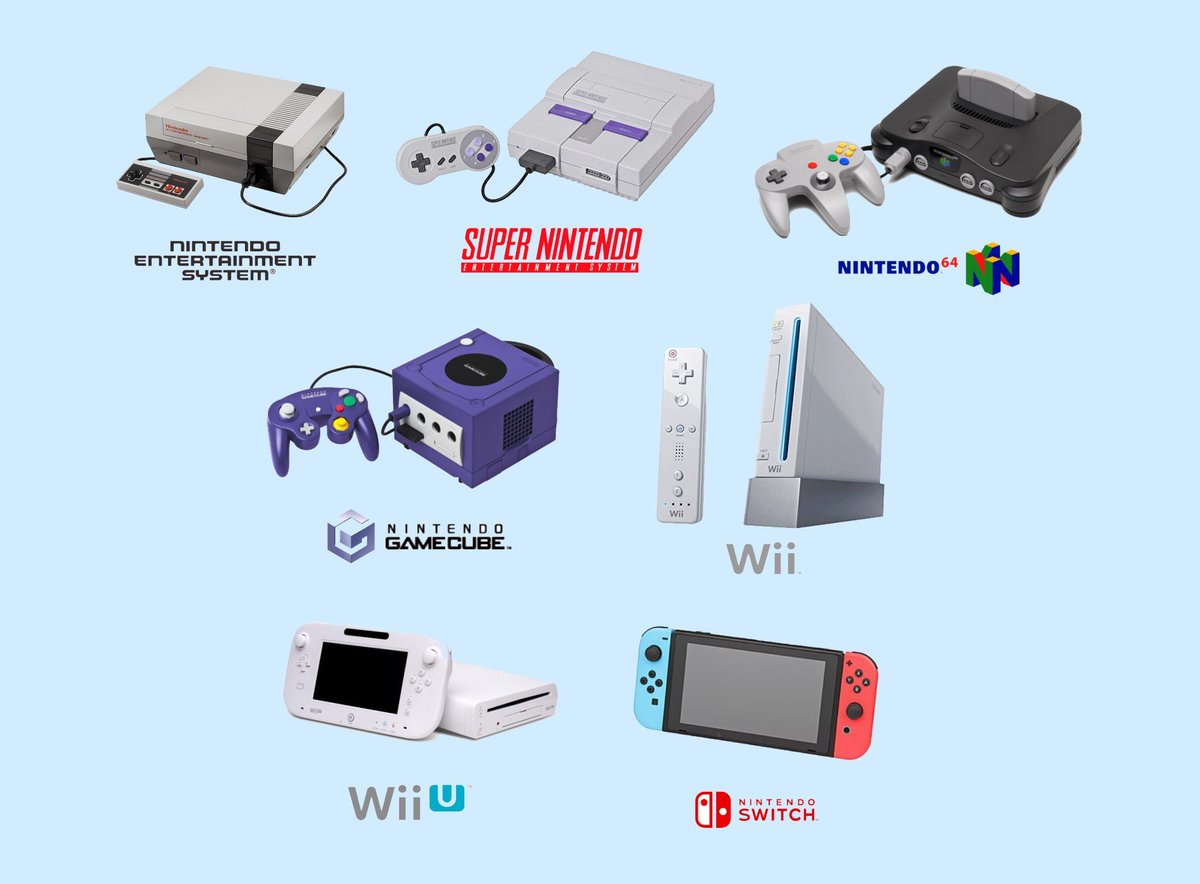 What is your favorite game for each Nintendo console?

NES:
SNES:
N64:
GameCube:
Wii:
Wii U:
Switch:
