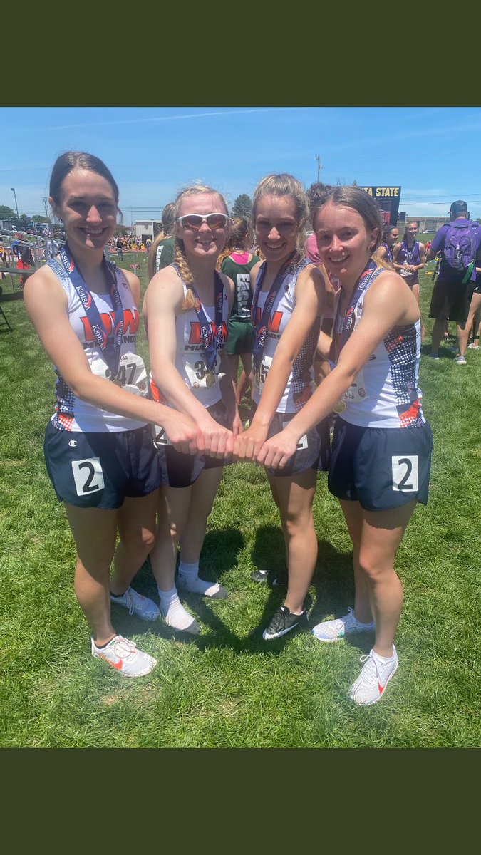 1A State Girls 4x800 Relay Champions!! L to R: Claire Cole, Chloe Clevenger, Emma Albers, &amp; Elle Williams #MustangPride <a href="/KsportsNe/">NEKsports</a> <a href="/TVLSpotlight/">TVL Sports Spotlight</a> <a href="/KQ2SPORTS/">KQ2Sports</a> <a href="/sportsinkansas/">Sports in Kansas</a> <a href="/KanzalandSports/">MSC Sports</a>