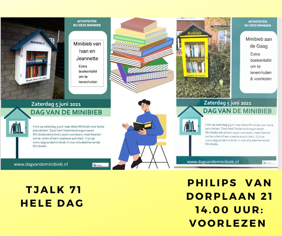 Het is boekenweek! Ipv Hanna Bervoets, Roxane van Iperen, Bert Chabot zijn het de minibiebs in Schipluiden die de show gaan stelen!! Zaterdag 5 juni geven wij een voorproefje van een van de vele activiteiten van wat we straks in Leescafé gaan doen.