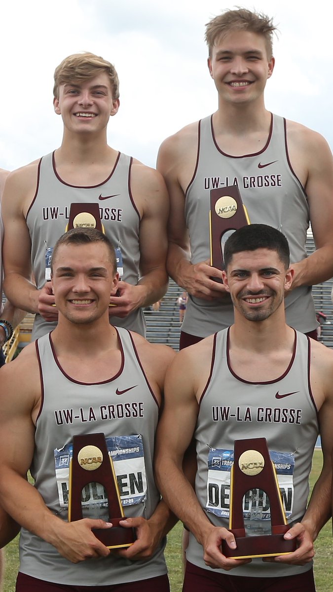 UWLAthletics's tweet photo. @UWLMensTF NCAA Division III Champion 4x100-meter relay. Spencer Reichart, Josh Koenecke, Seth Holden, Troy De Bruin. https://t.co/Tm660p6daR