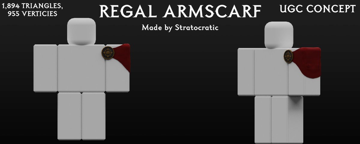 Stratocratic10's tweet photo. UGC Concept: Regal Armscarf
#RBXDev #RobloxUGC #RobloxDev #RobloxUGCConcept https://t.co/hCOmpTFsJy