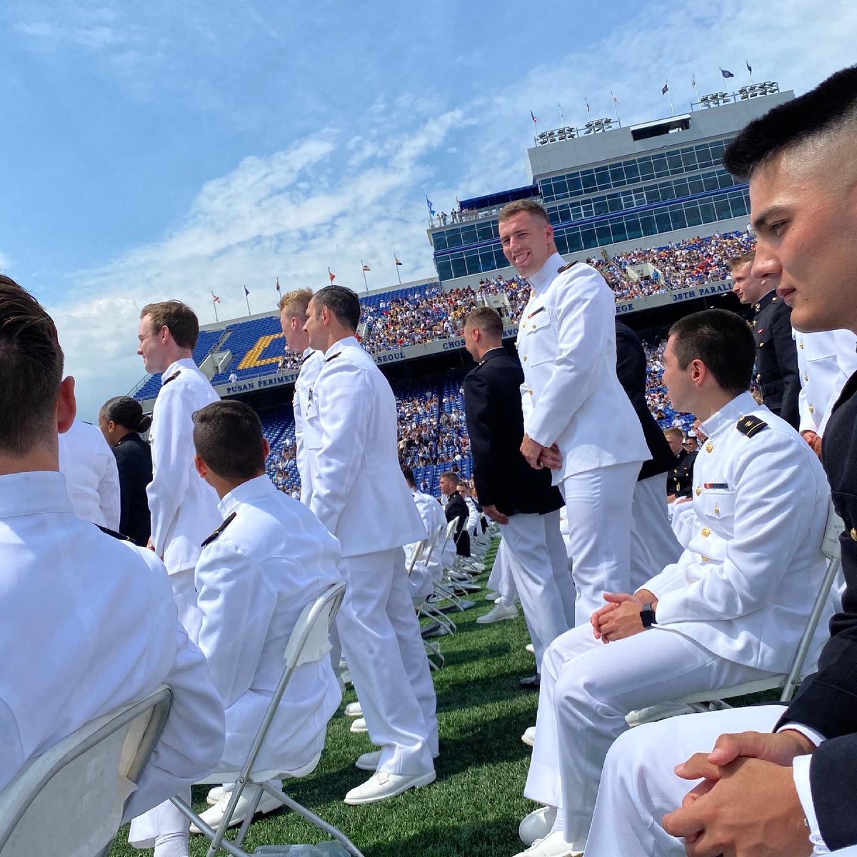 NavyBaseball's tweet photo. Realizing yesterday wasn’t a dream😁 Help us congratulate a few of the newest officers in the @usnavy and @USMC 

#GoNavy https://t.co/aIWKXboEE6
