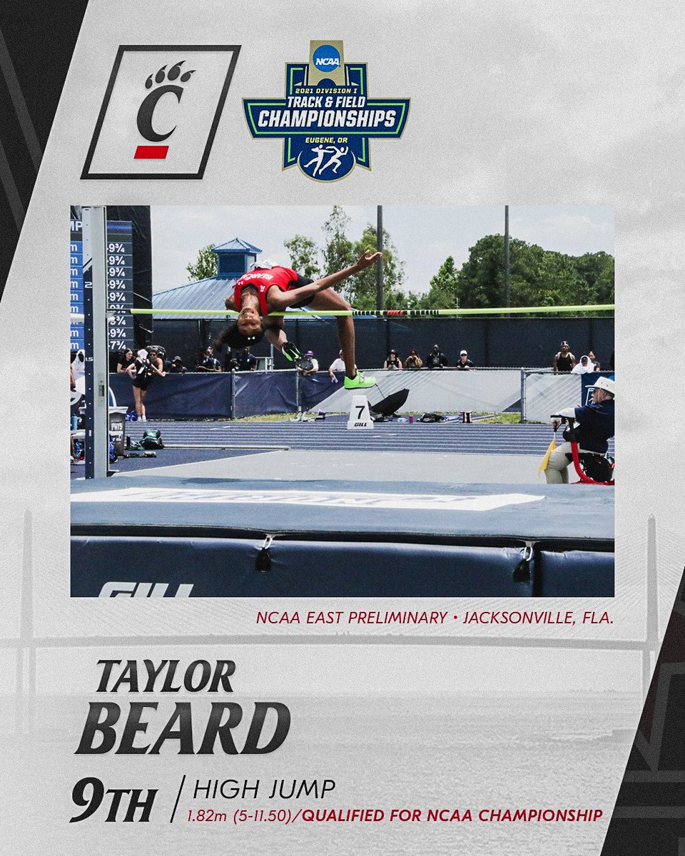 She's in! #Bearcats high jumper Taylor Beard ties a PR and books a ticket for the <a href="/NCAATrackField/">NCAA Track & Field</a> Championship in Eugene, Oregon, with a leap of 1.82m in Jacksonville.