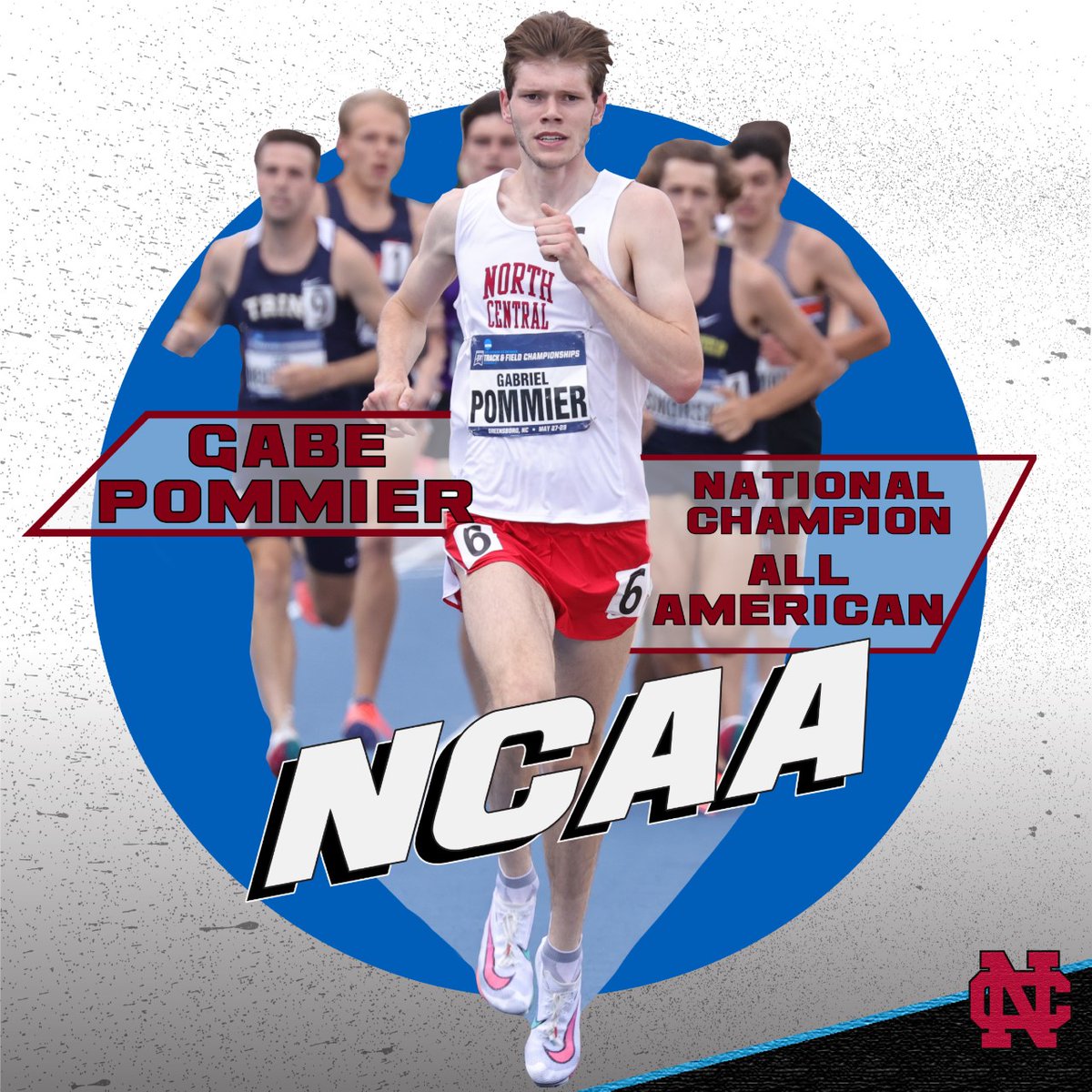 NCC_Athletics's tweet photo. Gabe Pommier led from wire to wire in Saturday's 1,500m final, winning the #D3TF national title in a personal-best time of 3:46.63!

Gabe is @NCCMensXCTF's 4th national titlist in the event &amp; the first since 2000. He covered the final 800 meters in 1:58.45.

#WeAreNC @USTFCCCA https://t.co/c7NdvoJwmx