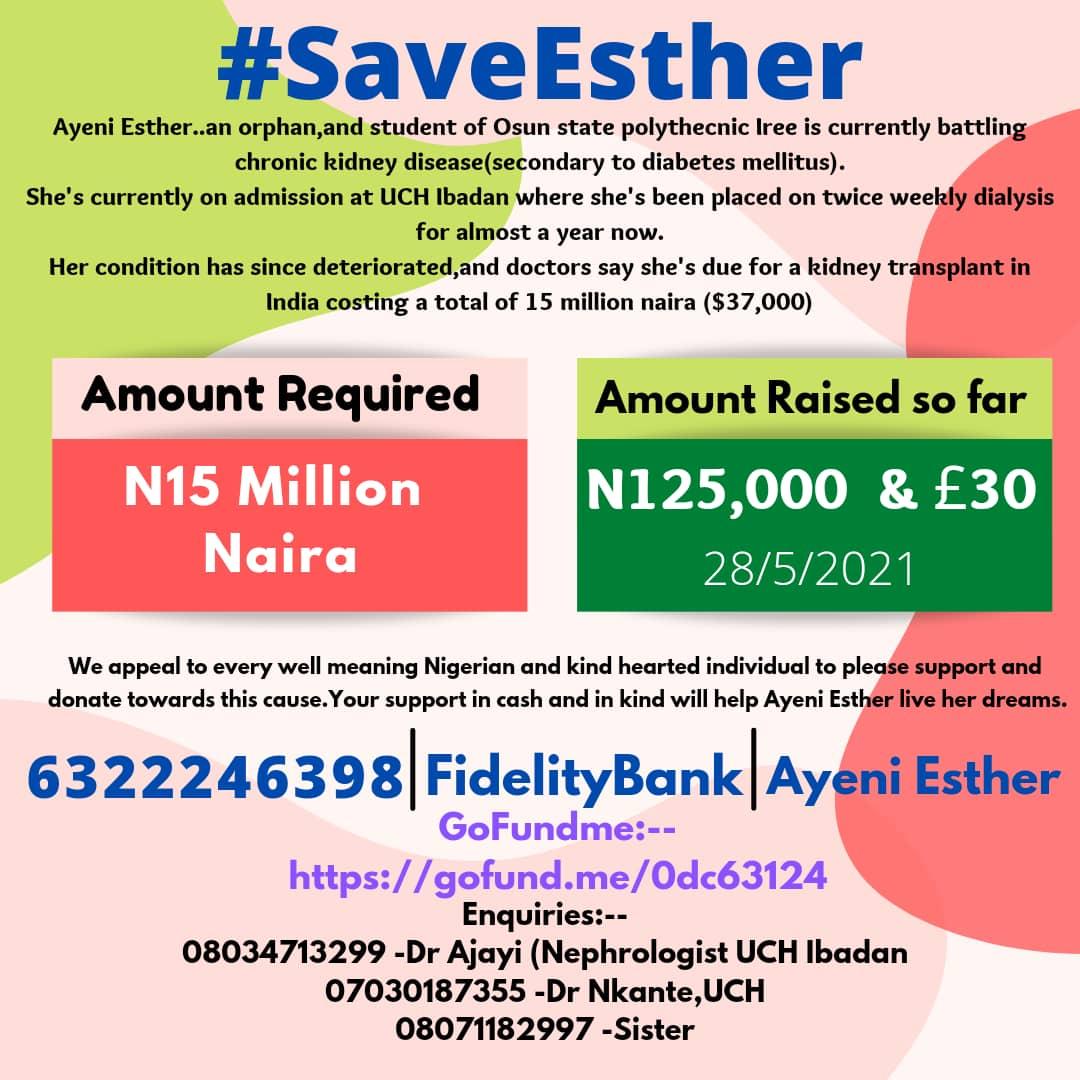 Iam_Psalmthex's tweet photo. Esther, an orphan with 3 siblings, a soon to be graduate of Accounting has her dream shattering right before her eyes.
She was diagnosed of chronic kidney disease secondary to diabetes mellitus and hypertension and has been on dialysis for a year.
#SaveEsther https://t.co/ReJUFgGCPW