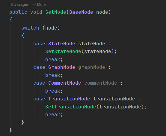 axxessdenied's tweet image. Playing around with building a Behaviour Tree tool in Unity.  Here&apos;s a nice, clean way to pass a base type and use a switch statement to check for different possibilities. #unitytips #csharp