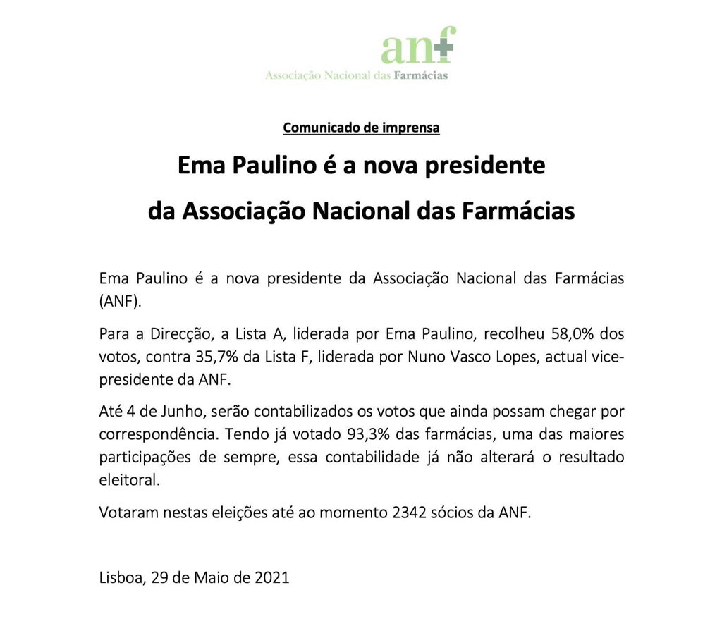 As maiores felicidades, Ema Paulino, pela eleição e pela importante missão.