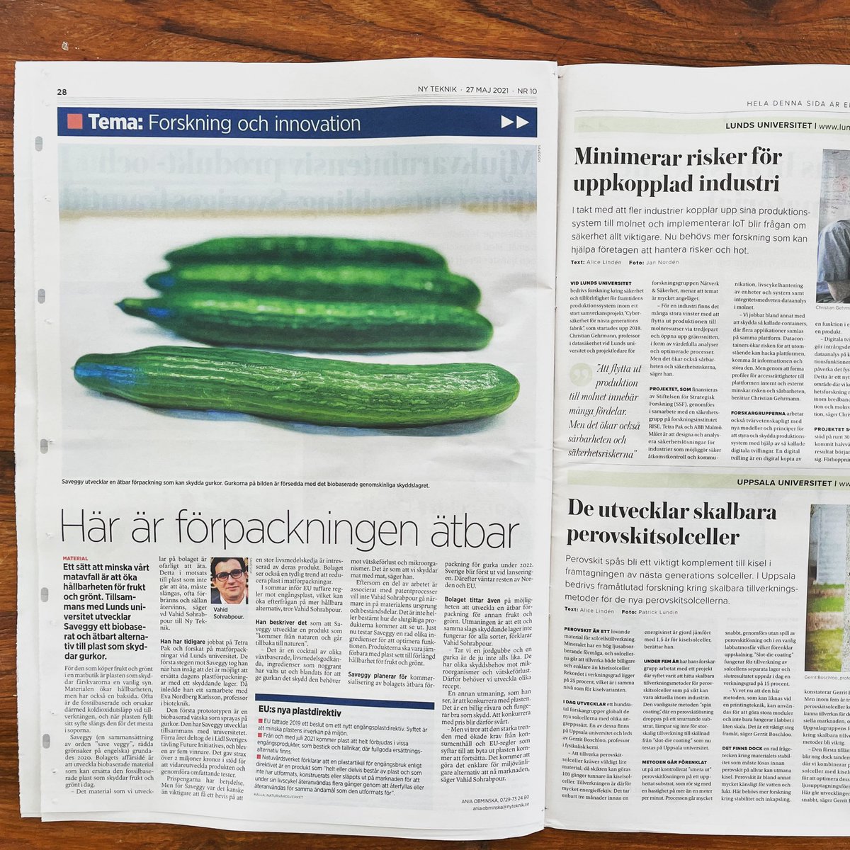 Article about our cucumber project with Lund University in Ny Teknik, Sweden’s largest tech weekly magazine which reaches out to more than 125000 households, offices, institutions and more! #saveggy