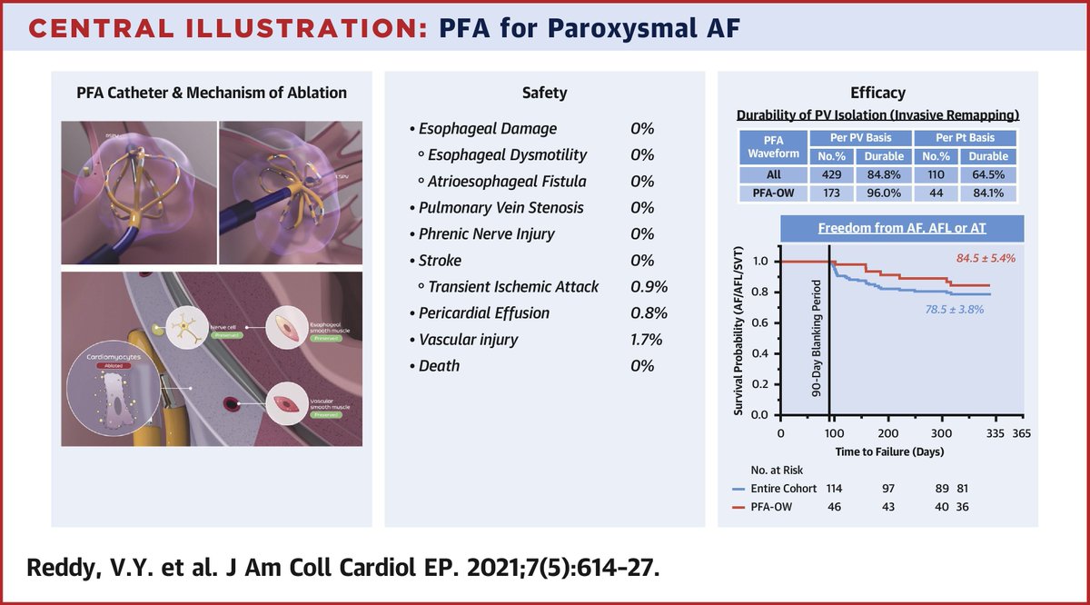 Only in #JACCJournals #JACCCEP: *THREE* multicenter studies on #pulsedfieldablation for paroxysmal #AFib! 1-yr outcomes of IMPULSE, PEFCAT, & PEFCAT II show remarkable #PVI durability, safety, & ⬇️ 1-yr recurrence. More on this “single shot” technique: bit.ly/2RISVJi