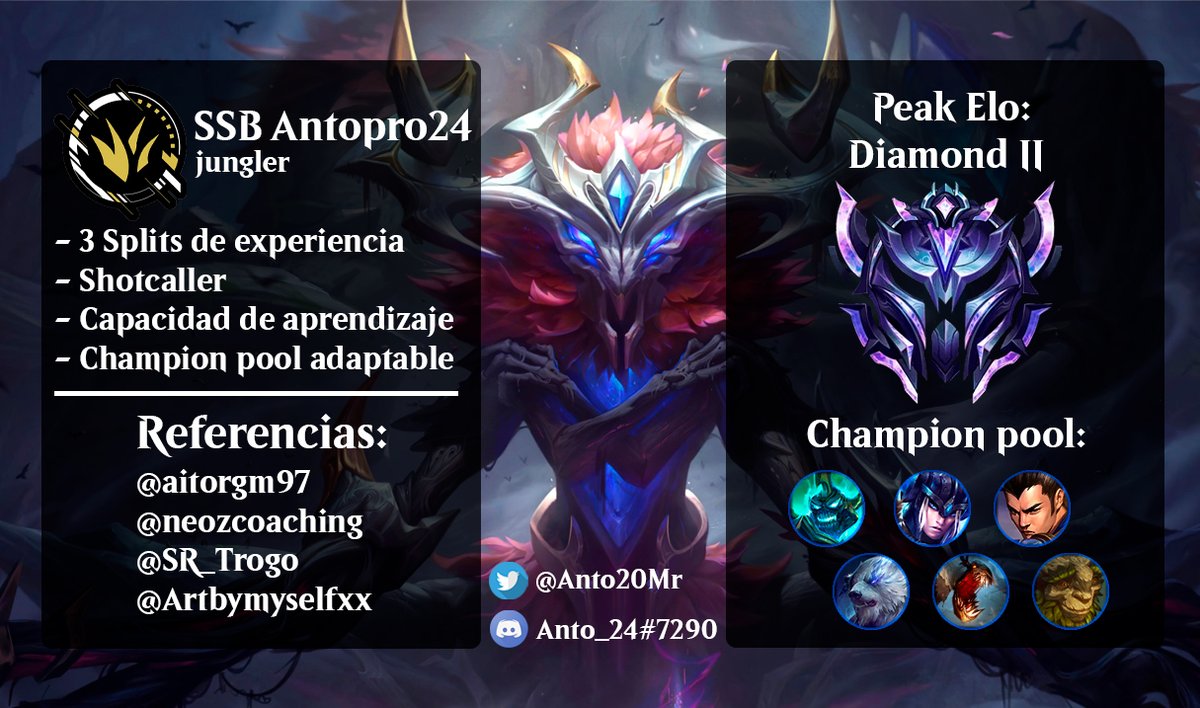 Después de estar 4 meses en <a href="/BCNProTeam/">BCN Pro Team</a> he decidido buscar nuevos proyectos, muchísimas gracias a todo el club por la oportunidad que me habéis dado, sois un club de 10. 
Me declaro LFT como jungla.
Se agradece difusión, para más info MD.