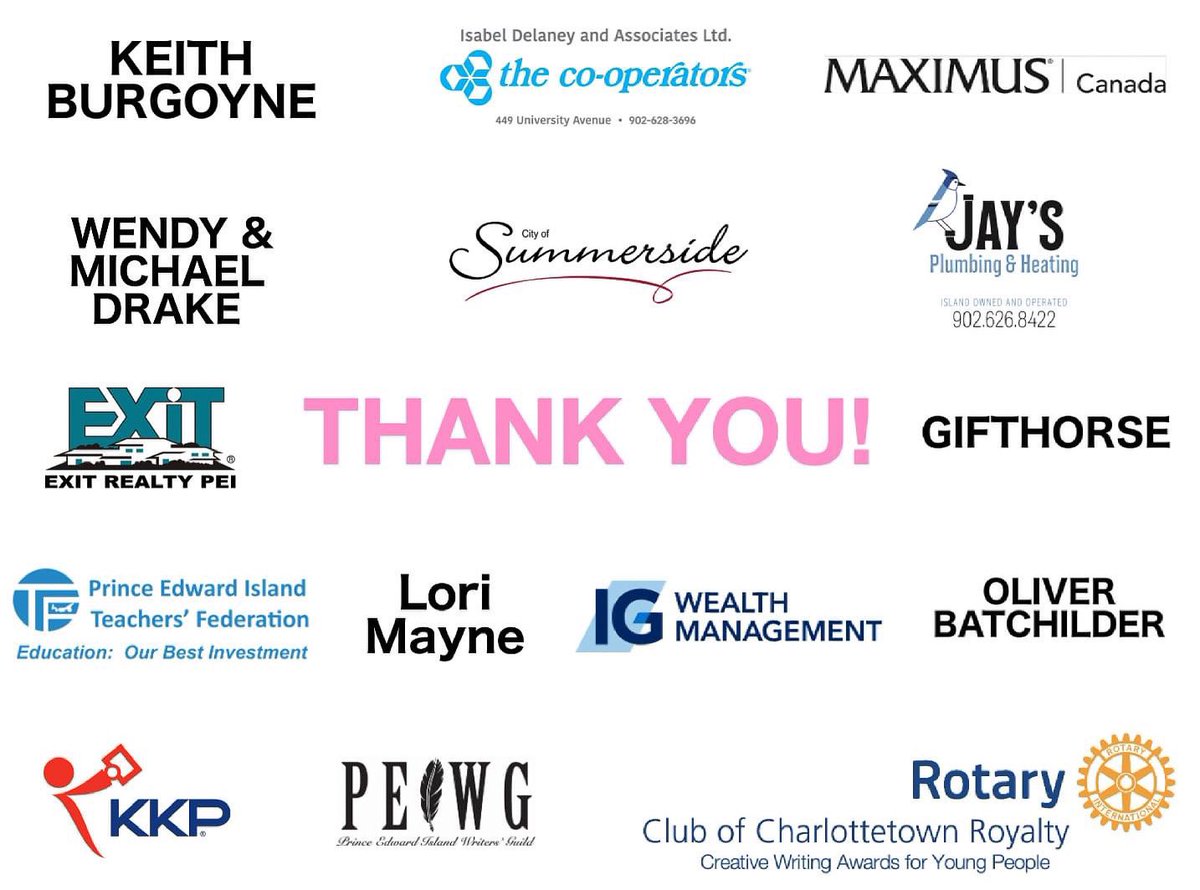 Shout out and thanks to all the sponsors of the Rotary Club of Charlottetown Royalty Creative Writing Awards for Young People!