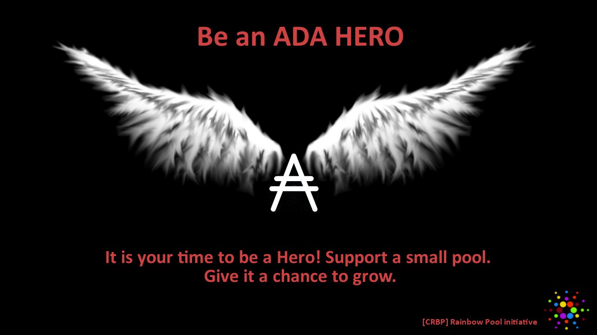 rainbow_pool's tweet photo. Dear #CardanoCommunity,
Do you remember your first steps in your live?
Everyone needs to be supported at that time.
#SupportSmallPools! Give them a chance to grow.
It is your time to #BeAnAdaHero!
#CRBP #RainbowPool #cryptocurrency #Cardano #Ada $ADA https://t.co/nDxgCWpsIn