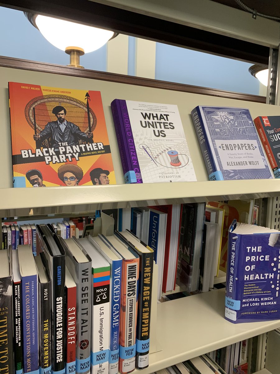 Actually going inside our local library for the first time in over a year, and what’s prominently displayed on the “new books” shelf? Made me smile. #whatunitesus