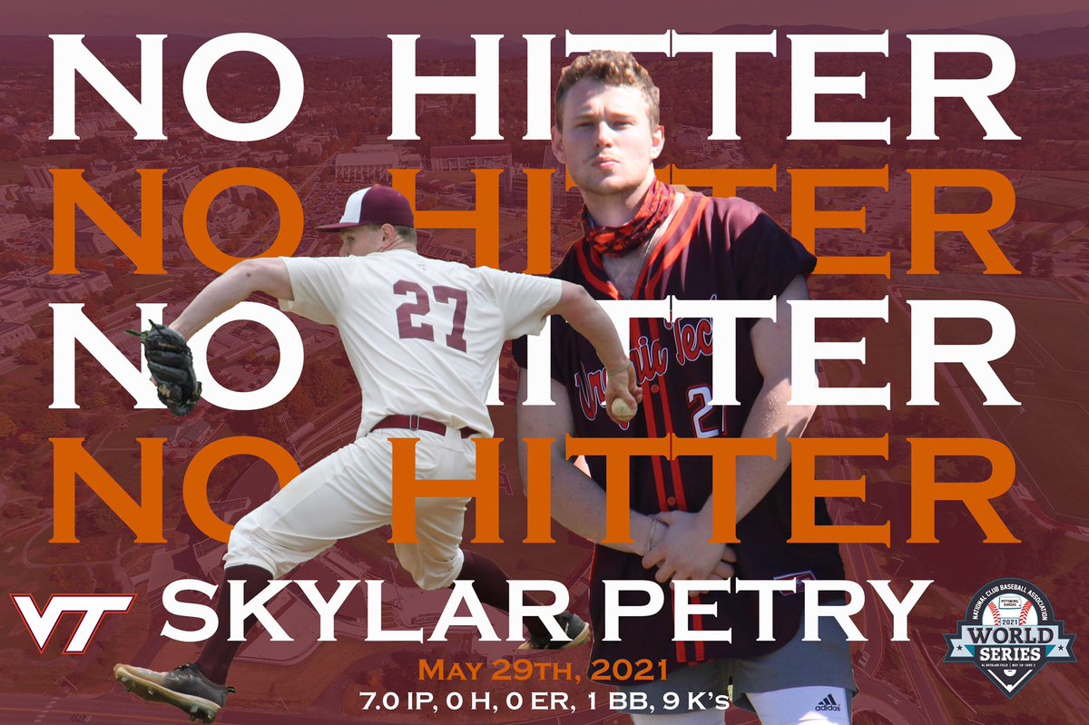 VTClubBaseball's tweet photo. 🔥🔥🔥
Skylar Petry tosses just the 3rd No Hitter ever in an NCBA World Series game and we survive and advance‼️‼️
7.0 IP, 0 H, 0 ER, 1 BB & 9 K’s
#GOKIES #NCBAWS https://t.co/UGLVLcaMd7